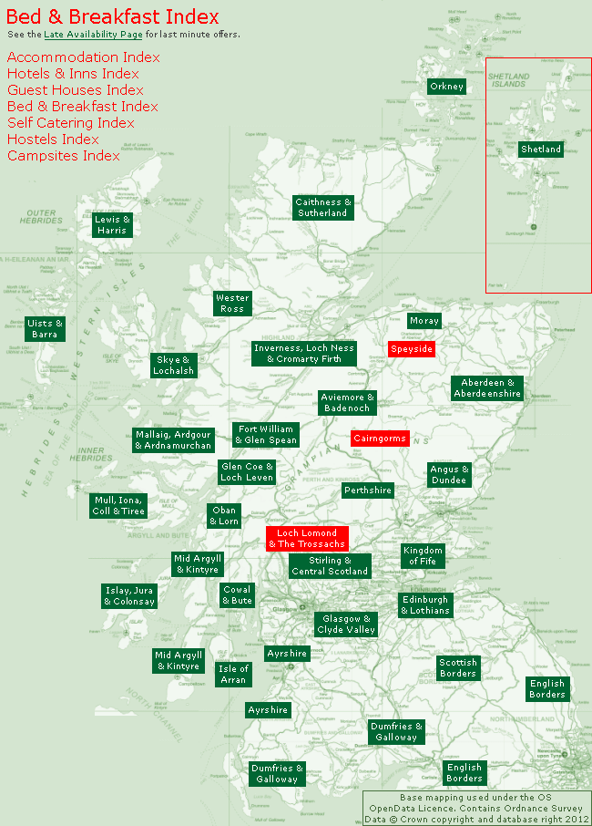 Bed & Breakfast Index Clickable Map