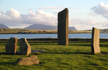 The Stones of Stenness, with Hoy in the Distance
